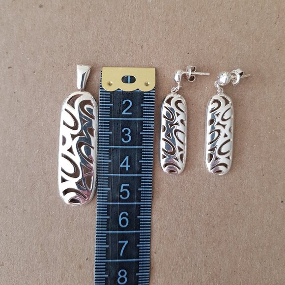 Sterling silver set (earrings and pendant) - Picture 2 of 6